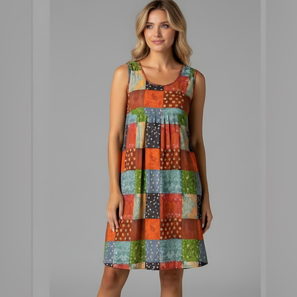 Patchwork Print Paisley Floral Sleeveless Dress